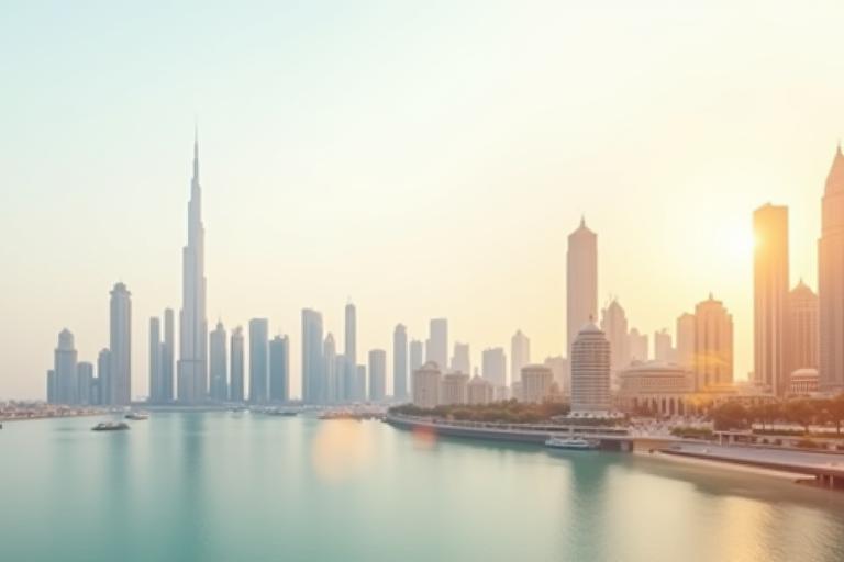Elegant view of Dubai skyline overlaid with subtle design elements representing Emirates Scents heritage