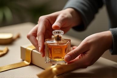 Skilled hands bottling a luxury perfume and preparing it for packaging
